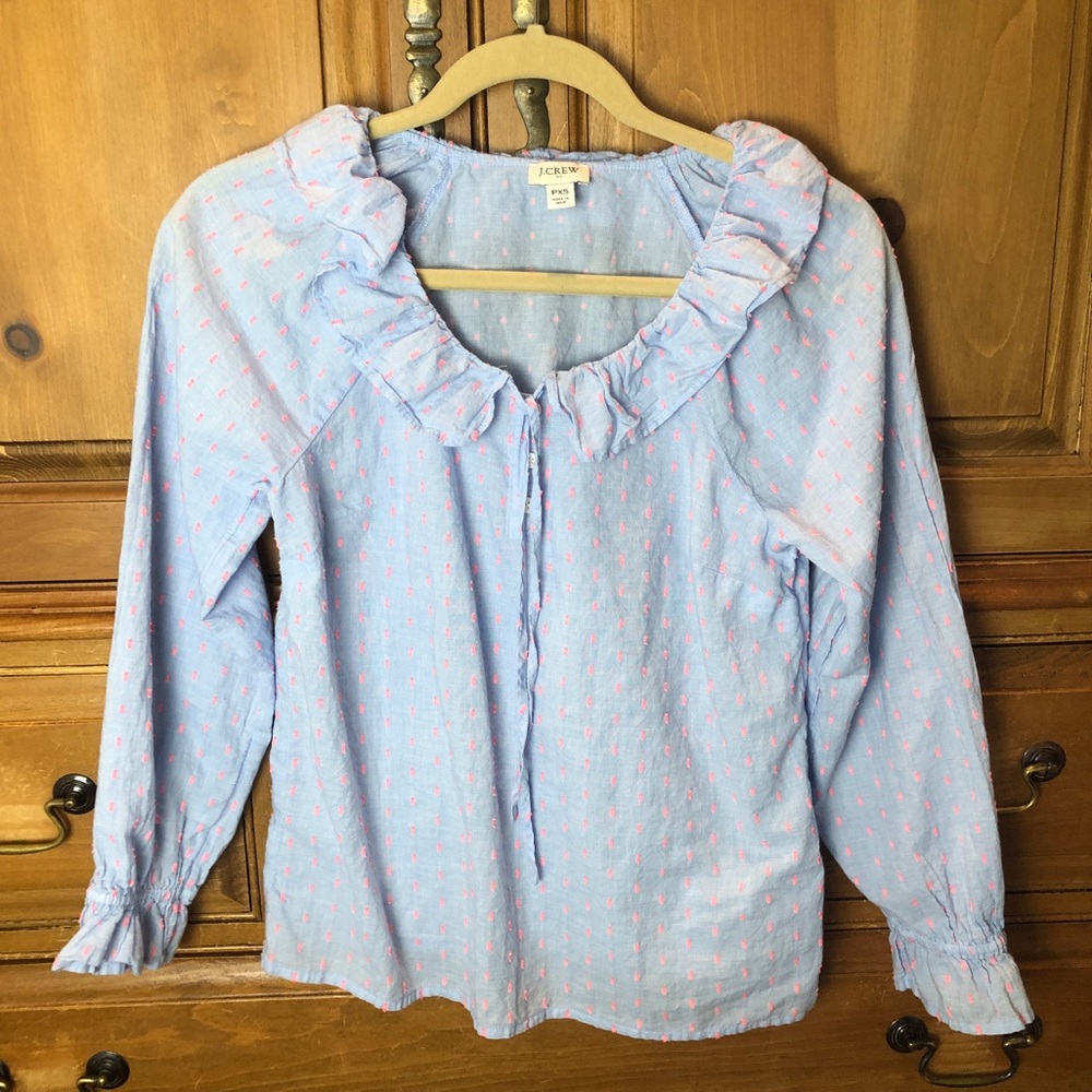 J. Crew Collared Blue and Pink Top